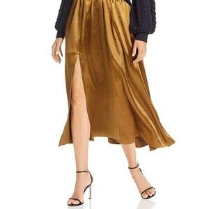 Joie Women's Duffy Gold Metallic Slit Midi skirt $400 size 10 in Lacquer